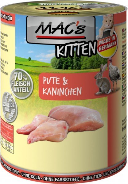 Sparpaket MAC’s Cat Kitten Kalb & Hühnerherzen 12 x 400g Dose Katzennassfutter