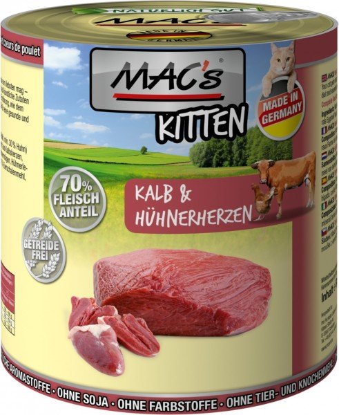 MAC’s Cat Kitten Kalb & Hühnerherzen 6 x 800g Dose Katzennassfutter