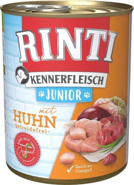 Sparpaket RINTI Kennerfleisch Junior Huhn 24x800g Dose Hundenassfutter